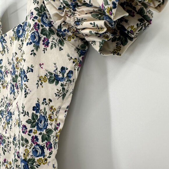 Hyacinth House by Tuckernuck Ivory Floral Esther Midi Dress size XS Puff Sleeve - Picture 5 of 11